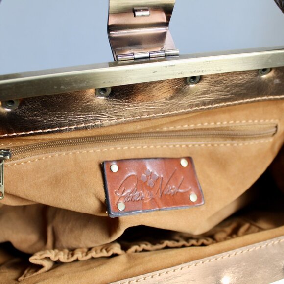 Patricia Nash Metallic Gold Brass Silver Snakeskin Leather Purse Shoulder Bag - Picture 7 of 8